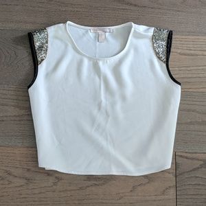 NWOT TOPS- creamy white crop top w/ beaded sleeves